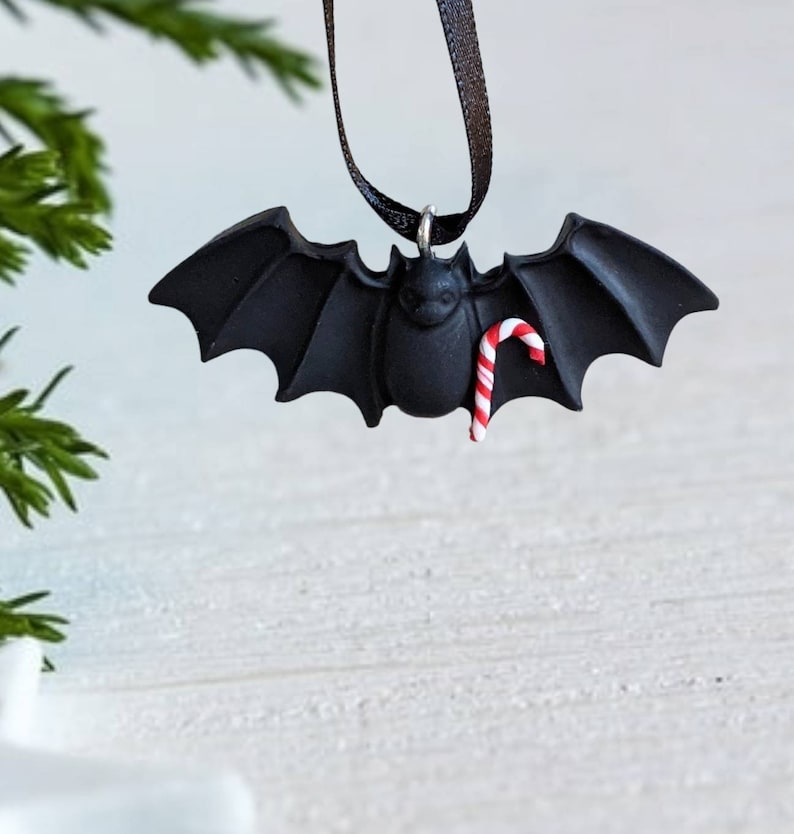 Bat Christmas small ornament clay hanging decoration cute Candy cane