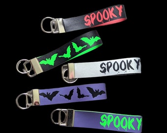 Bats spooky Faux leather wristlet key fob Halloween gothic