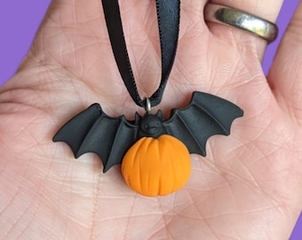Bat pumpkin decoration clay hanging ornament cute Halloween