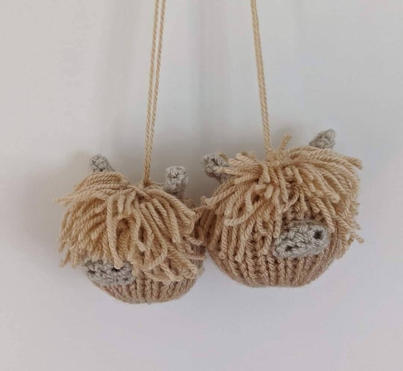 Highland cow Christmas knitted crocheted hanging decoration Beige