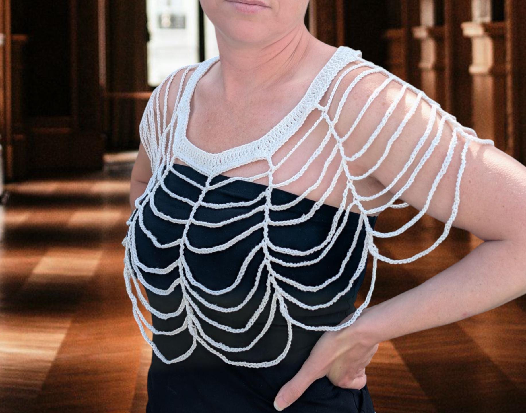 34 Goth Crochet Patterns for Dark, Witchy, and Alternative Makes 29 Cobweb shrug spider web bolero cover up Halloween crochet