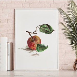 Frutas em aquarela PNG, sublimação de maçã, maçã vermelha pintada à mão, impressão de frutas no outono, arquivo para design de sublimação