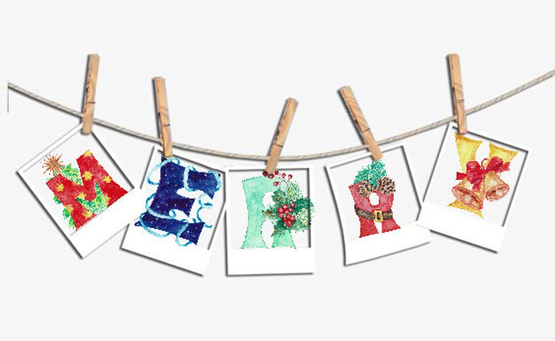 Merry Christmas Letters Watercolor Clipart Png Elements Instant
