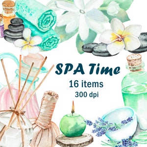 Aquarelle SPA Time clipart, SPA Day PNG, Organic Lifestyle, Floral Oil Elements Waxing Eco friendly Beauty Salon Massage, illustrations spa