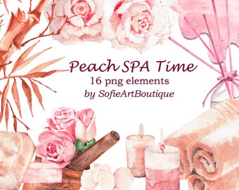 Watercolor Pink Spa Clipart – Beauty Day PNG – Organic Lifestyle & Eco-Friendly Floral Salon Graphics