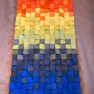 Holzkunst Wandbild Dekor Holzmosaik Akustik Panel Schallabsorber "Bunt" Orange Gelb Grün Grau Blau, Handgefertigt in Deutschland