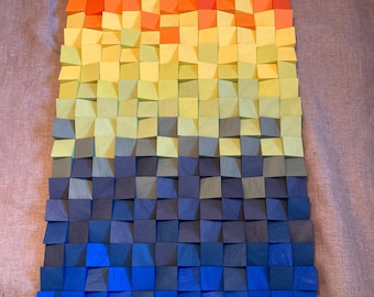 Handmade Wood Mosaic Wall Art, Acoustic Sound Diffuser Panel, colorful Design