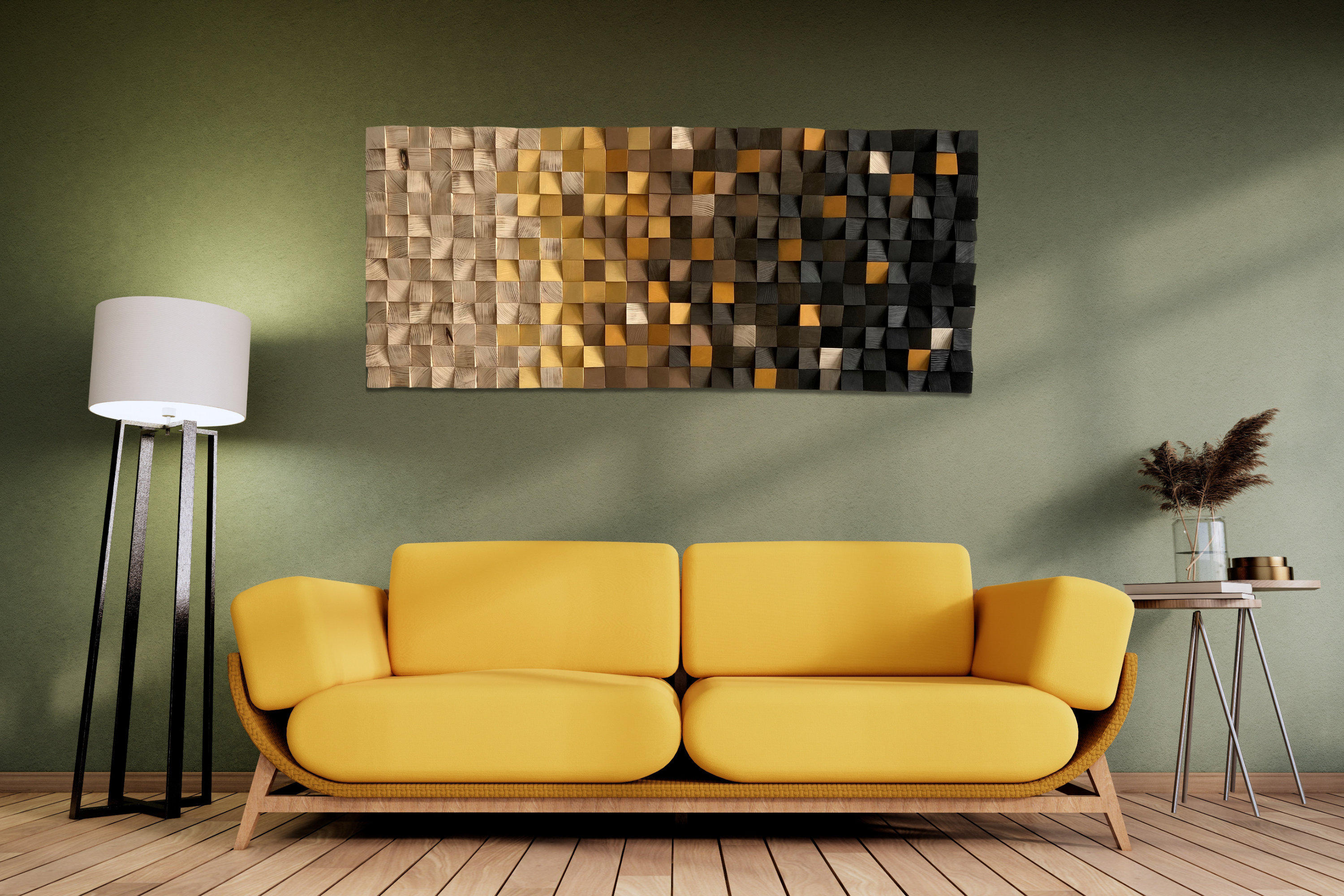 Holzkunst Wandbild Dekor Holzmosaik Akustik Panel Deutschland Norway Ocker Etsy Natur in - caribbean Curry Braun Handgefertigt Schallabsorber