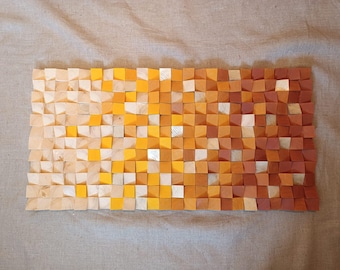 Handmade Wood Mosaic Wall Art, Acoustic Sound Diffuser Panel, Sunrise Design
