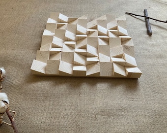 Holzkunst Wandbild Dekor Holzmosaik Akustik Panel Schallabsorber Naturholzstücke schräg & steil Handgefertigt in Deutschland