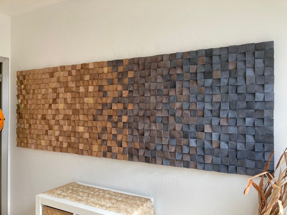 Holzkunst Wandbild Dekor Holzmosaik Akkustikplatte Schallabsorber "Rustikal & Gold" Gold Braun Handgefertigt in Deutschland