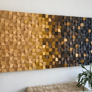 Wandmosaik - Holzkunst - Skulptur - "Curry & Oil" - Akustik Panel - Schallabsorber Holzmosaik