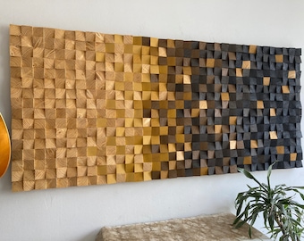Wandmosaik - Holzkunst - Skulptur - "Curry & Oil" - Akustik Panel - Schallabsorber Holzmosaik