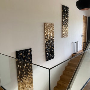 Holzkunst Wandbild Dekor Holzmosaik Akustik Panel Schallabsorber "Goldstück" Natur Gold Braun Handgefertigt in Deutschland
