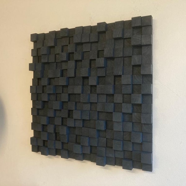 Holzkunst Wandbild Dekor Holzmosaik Akustik Panel Schallabsorber Einfarbig Dunkel Blau, gerade große Holzstücke Handgefertigt in Deutschland