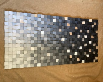 Wandmosaik - Holzkunst - Skulptur - "Silber Traum" - Akustik Panel - Schallabsorber Holzmosaik