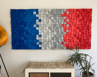 Holzkunst Wandbild Dekor Holzmosaik Akustik Panel Schallabsorber Kundenauftrag Farbverlauf Blau Grau Handgefertigt in Deutschland