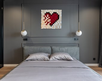 Wandmosaik - Holzkunst - Skulptur - "MODERN HEART" - 3D Herz Holzkunst - Akustik Panel - Schallabsorber Holzmosaik