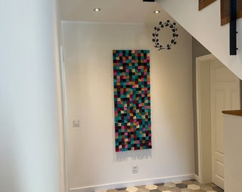 Wandmosaik - Holzkunst - Skulptur - "WARM BERRY" - Akustik Panel - Schallabsorber Holzmosaik