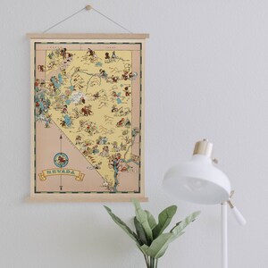 Carte du Nevada de 1935 Framed Canvas Print| Gravures d’art mural| Art mural sur toile| Prêt à accrocher| Art mural moderne| Décor mural de carte vintage