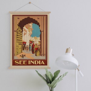 Hanger Framed Canvas Print of Vintage India Travel Advertisement| Wall Art Prints| Canvas Wall Art| Ready to Hang| Vintage Wall Decor