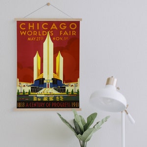 Hanger Ingelijst Canvas Print van Vintage Chicago Travel Advertentie| Kunst aan de muur Prints| Canvas Kunst aan de Muur| Klaar om op te hangen| Vintage Muur Decor