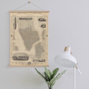 Mapa de Nueva York de 1851 Impresión de lienzo enmarcado / Impresiones de arte de pared / Arte de pared de lienzo / Listo para colgar / Arte de pared moderno / Decoración de pared de mapa vintage