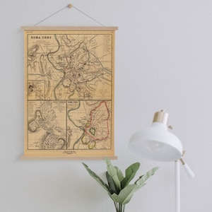 Carte encadrée de Rome sur toile de 1903| Gravures d’art mural| Art mural sur toile| Prêt à accrocher| Art mural moderne| Décor mural de carte vintage