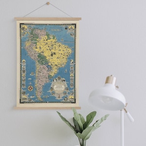 Carte de l’Amérique du Sud de 1942 Framed Canvas Print| Gravures d’art mural| Art mural sur toile| Prêt à accrocher| Art mural moderne| Décor mural de carte vintage