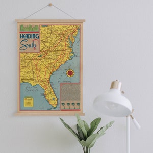 Carte des États-Unis de 1945 Framed Canvas Print| Gravures d’art mural| Art mural sur toile| Prêt à accrocher| Art mural moderne| Décor mural de carte vintage