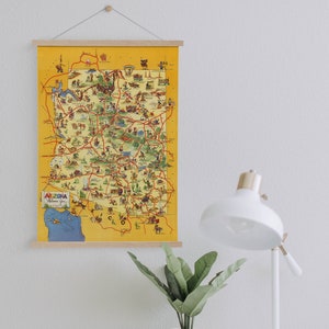 1940s Pictorial Map of Arizona on Canvas Print with Hanger Frames| Vintage Wall Map| Art Canvas for Home & Office Decoration