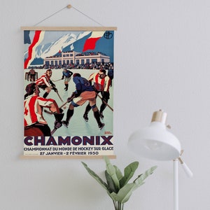 Hanger Framed Canvas Print of Vintage Chamonix Travel Advertisement| Wall Art Prints| Canvas Wall Art| Ready to Hang| Vintage Wall Decor