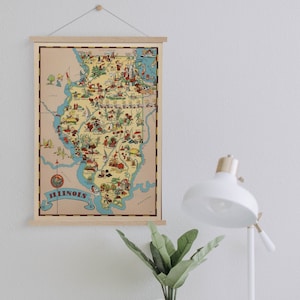 illinois Mappa dal 1935 Stampa su tela incorniciata / Stampe murali / Arte murale su tela / Pronto da appendere / Arte murale moderna / Mappa vintage Decorazioni murali