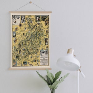 Bildkarte von White Mountain National Forest auf Leinwand Druck mit Aufhänger Rahmen| Vintage Landkarte| Kunst Leinwand für Zuhause & Büro Dekoration