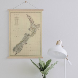 Impresión en lienzo enmarcada con mapa de Nueva Zelanda de 1876/Impresiones de arte mural/Arte mural en lienzo/Listo para colgar/Arte mural moderno/Decoración de pared con mapa antiguo