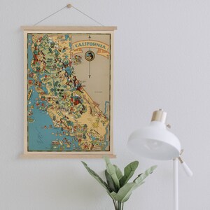 Mappa della California dal 1935 Stampa su tela incorniciata / Stampe murali / Arte murale su tela / Pronto da appendere / Arte murale moderna / Mappa vintage Decorazioni murali
