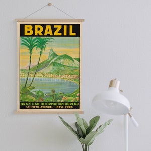 Hänger Gerahmt Leinwand Druck von Vintage Brasilien Reise Werbung| Wand kunstdrucke| LeinwandBild| Fertig zum Aufhängen| Vintage Wanddekoration