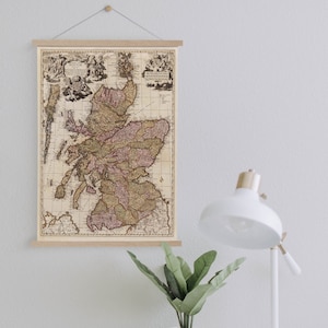 Carte encadrée en toile de l’Écosse de 1680| Gravures d’art mural| Art mural sur toile| Prêt à accrocher| Art mural moderne| Décor mural de carte vintage