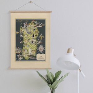Carte de la Sardaigne 1939 Gravure sur toile encadrée| Impressions d’art mural| Art mural sur toile| Prêt à accrocher| Art mural moderne| vintage Carte Décor mural