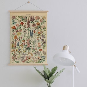 Canvasdoek met bloemenkaart van Adolphe Millot met ophanglijst| Wanddecoratie keuken| Vintage wanddecoratie| Botanische muurkunst| Ingelijst canvas
