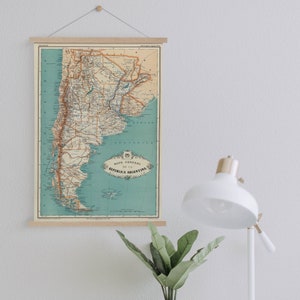 Mapa de lienzo enmarcado de Argentina de 1888 / Impresiones de arte de pared / Arte de pared de lienzo / Listo para colgar / Arte de pared moderno / Decoración de pared de mapa vintage