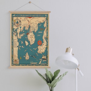 Pictorial Map of Boothbay Harbor on Canvas Print with Hanger Frames| Vintage Wall Map| Art Canvas for Home & Office Decoration