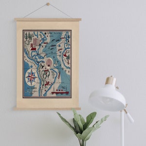 Mapa pictórico de Americas 1931 impressão em tela | Impressões de arte em parede | Arte de parede em tela | Pronto para pendurar | Arte moderna em parede | Decoração de parede de mapa vintage
