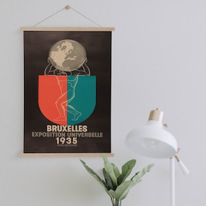Hanger Ingelijst Canvas Print van Vintage Brussels Travel Advertentie| Kunst aan de muur afdrukken| Canvas Kunst aan de Muur| Klaar om op te hangen| Vintage Muur Decor