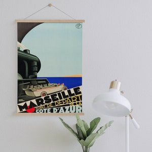 Hänger Gerahmt Leinwand Druck von Vintage Marseille Reise Werbung| Wand kunstdrucke| LeinwandBild| Fertig zum Aufhängen| Vintage Wanddekoration