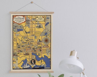 Framed 1930 Baltimore Map Print: Vintage Style Canvas Wall Art