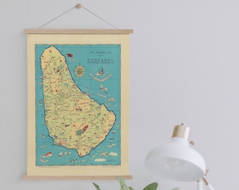 Barbados Kaart van 1946 Ingelijste Canvas Print| Kunst aan de muur Prints| Canvas Kunst aan de Muur| Klaar om op te hangen| Moderne kunst aan de muur| Vintage Kaart Wall Decor