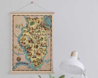 illinois Map from 1935 Framed Canvas Print| Wall Art Prints| Canvas Wall Art| Ready to Hang| Modern Wall Art| Vintage Map Wall Decor
