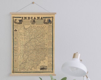 Framed Canvas Map of Indiana from 1853| Wall Art Prints| Canvas Wall Art| Ready to Hang| Modern Wall Art| Vintage Map Wall Decor