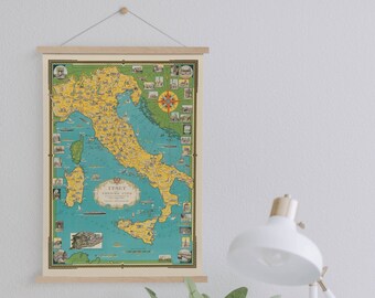 Impresión en lienzo con el mapa de Italia vintage: arte mural del Vaticano de 1935, listo para colgar